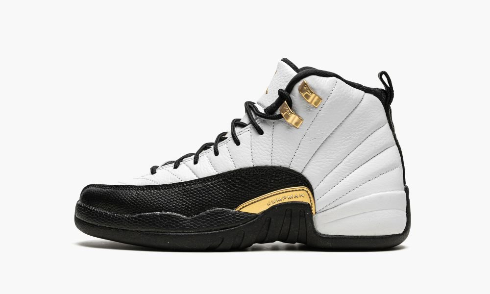 Sapatos Nike Air Jordan 12 Retro GS "Royalty Taxi" Criança Pretas Branco Douradas | Portugal-8593017