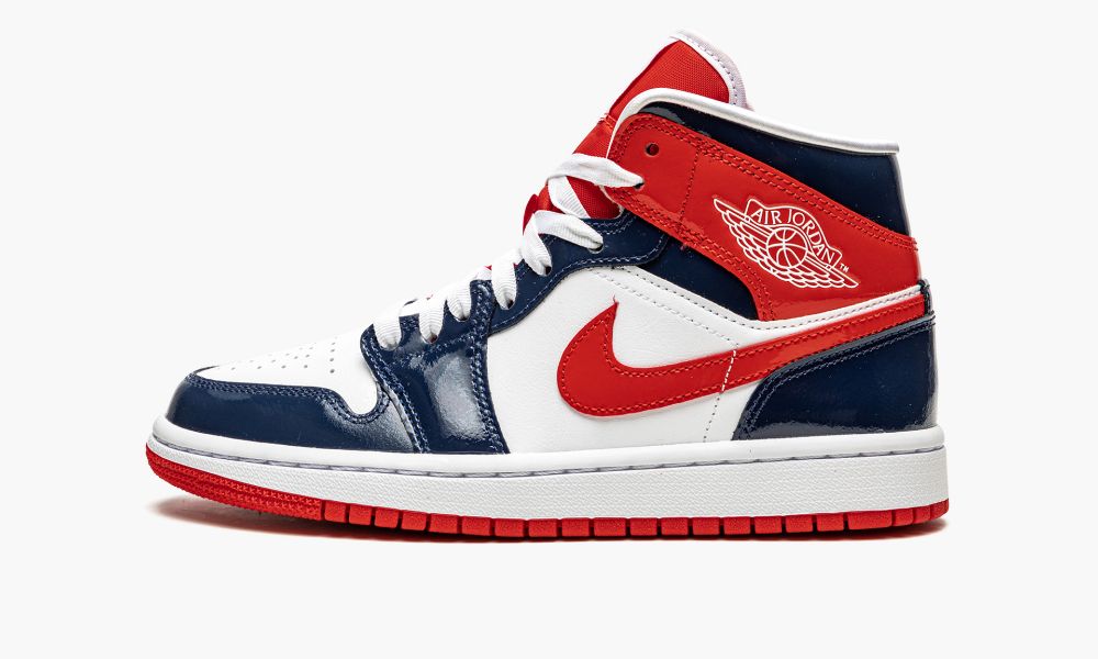 Sapatos Nike Air Jordan 1 Medio "Envernizados Couro Navy / White / Red" Feminino Branco Vermelhas Azuis Azul Marinho | Portugal-2601839