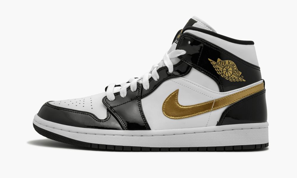 Sapatos Nike Air Jordan 1 Medio SE "Black Gold Envernizados Couro" Masculino Pretas Branco Douradas | Portugal-9726518