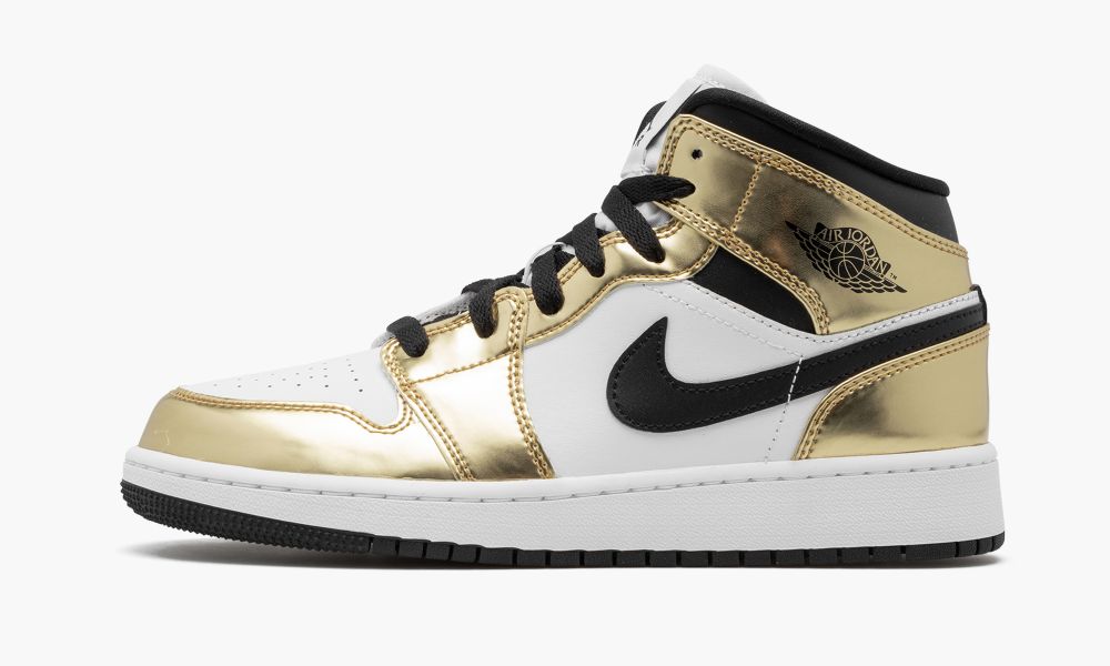 Sapatos Nike Air Jordan 1 Medio SE GS "Metallic Gold" Criança Branco Douradas Pretas Branco Douradas | Portugal-1832706