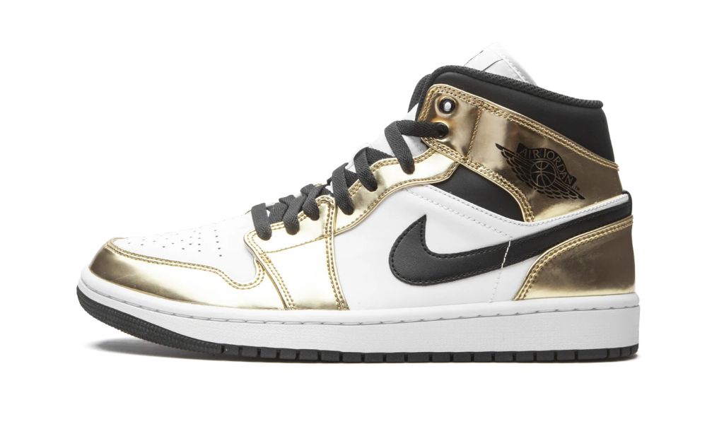 Sapatos Nike Air Jordan 1 Medio SE "Metallic Gold" Masculino Branco Douradas Pretas Branco Douradas | Portugal-2814906